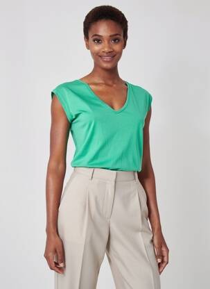 T-shirt col v manches courtes vert PIECES femme