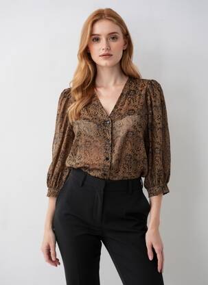Chemisier coupe droite manches 3/4 marron VERO MODA femme