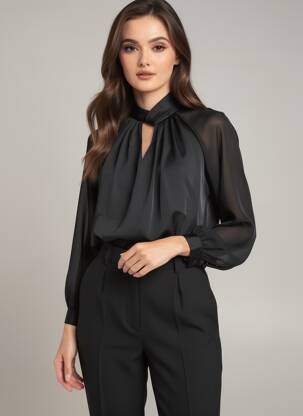 Chemisier coupe droite manches longues noir JACQUELINE DE YONG femme