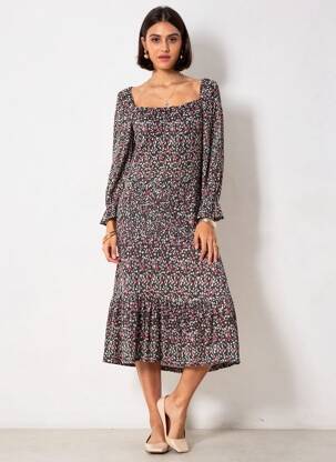 Robe mi-longue noir MANGO femme
