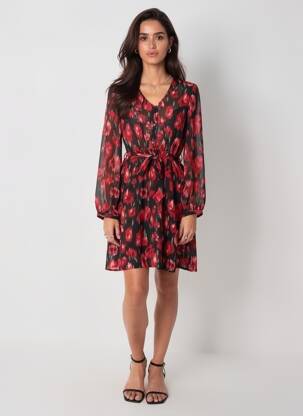 Robe mi-longue manches longues manches longues rouge ONLY femme