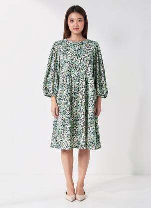 Robe mi-longue manches longues manches longues noir JACQUELINE DE YONG femme
