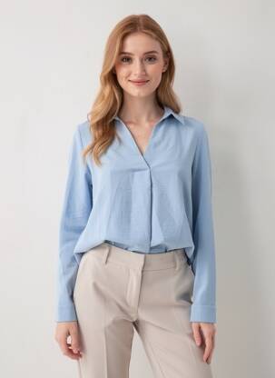 Chemisier coupe droite manches longues bleu VERO MODA femme
