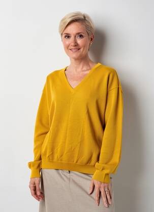 Pull col v manches longues jaune LEWINGER femme