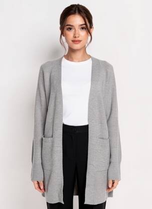 Gilet manches longues maille tricot gris RALPH LAUREN femme
