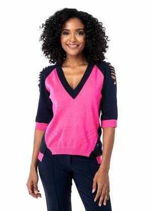 Pull coupe cintrée manches 3/4 bleu ELISA CAVALETTI femme