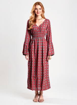 Robe longue imprimé fantaisie manches longues rouge BAMBOO'S femme