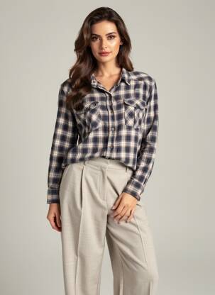 Chemisier coupe droite manches longues bleu FOREVER 21 femme