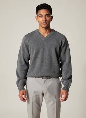 Pull col v manches longues gris BACK TO ALASKA homme