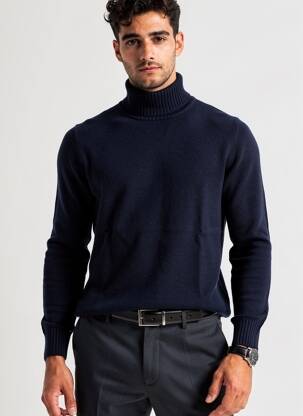 Pull col roulé stretch manches longues bleu BACK TO ALASKA homme
