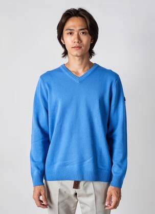 Pull col v manches longues bleu BACK TO ALASKA homme