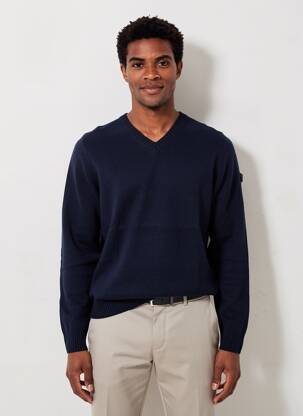 Pull col v manches longues bleu BACK TO ALASKA homme