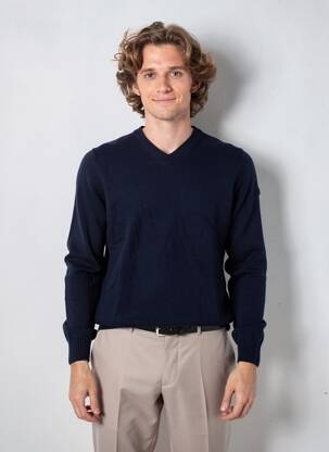Pull col v manches longues bleu BACK TO ALASKA homme