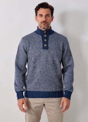 Pull tissage jacquard manches longues bleu PRIVATI FIRENZE homme