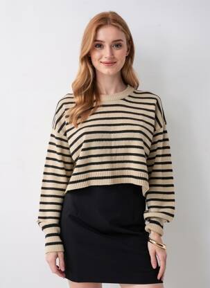 Pull coupe droite manches longues beige H&M femme