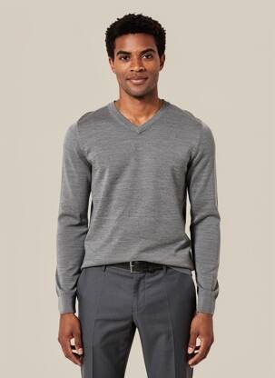 Pull col v manches longues gris CELIO homme