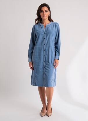 Robe mi-longue manches longues manches longues bleu STREET ONE femme