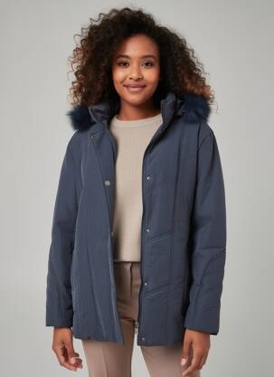 Manteau court capuche a capuche bleu DIDADI femme