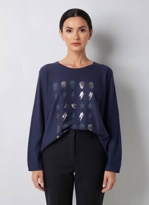 Pull coupe droite manches longues bleu VERSION FEMININ femme