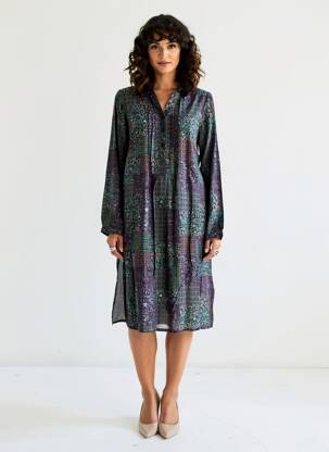 Robe mi-longue imprimé fantaisie manches longues bleu AGATHE & LOUISE femme