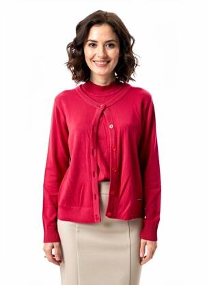 Twin-set col rond rose AGATHE & LOUISE femme