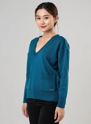 Pull coupe cintrée manches longues bleu AGATHE & LOUISE femme