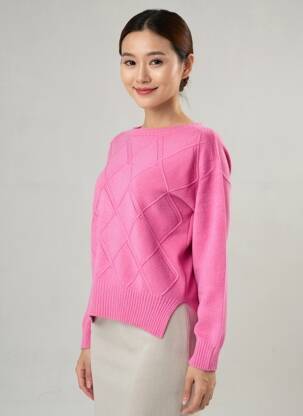 Pull coupe cintrée manches longues rose L'ATELIER D'ANNA femme