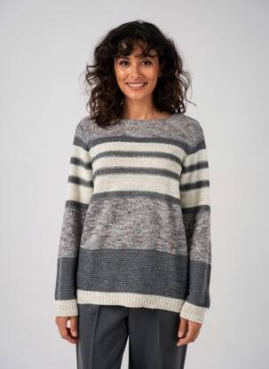 Pull tissage chiné manches longues gris COULEURS DU TEMPS femme