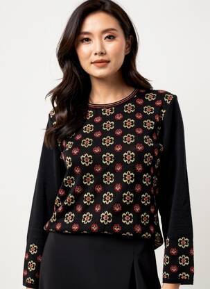 Pull coupe cintrée manches longues noir SAINT CHARLES femme