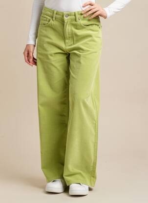 Pantalon large fermeture zippée sous rabat boutonné taille normale vert TEDDY SMITH femme