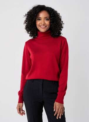 Pull col roulé coupe cintrée manches longues rouge RINASCIMENTO femme