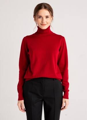 Pull col roulé coupe cintrée manches longues rouge clair RINASCIMENTO femme