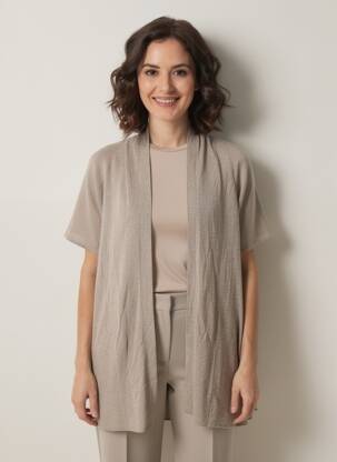 Gilet manches courtes coupe droite beige LA FEE MARABOUTEE femme