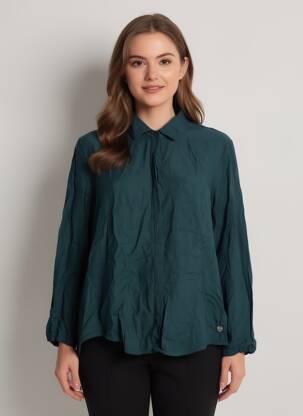 Chemisier tissage crêpe manches longues vert PLEASE femme