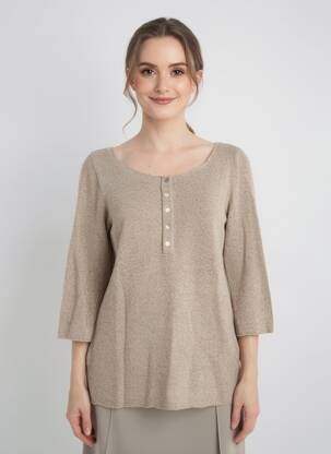Pull tissage chiné manches 3/4 marron LA FEE MARABOUTEE femme