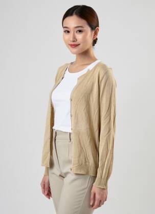 Gilet manches longues coupe cintrée beige LA FEE MARABOUTEE femme