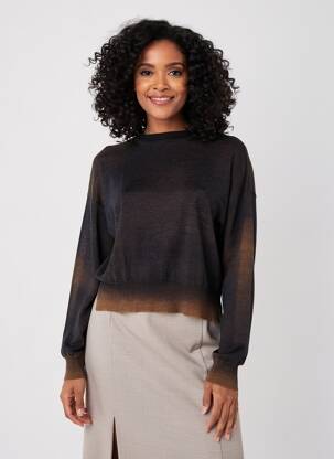 Pull tissage chiné manches longues marron ARAGONA femme