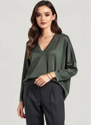 Pull tissage chiné manches longues vert ARAGONA femme