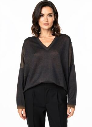 Pull tissage chiné manches longues marron ARAGONA femme