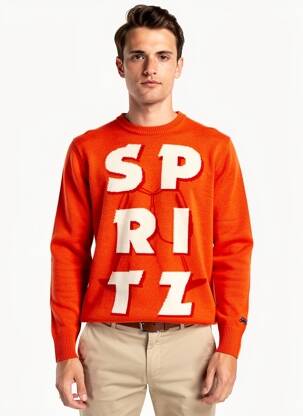 Pull tissage jacquard manches longues orange MC2 SAINT BARTH homme