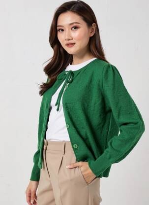 Gilet manches courtes fermeture boutonnée sur le devant vert COMPAÑIA FANTASTICA femme