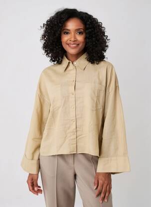 Chemisier tissage crêpe manches longues marron ESPRIT femme