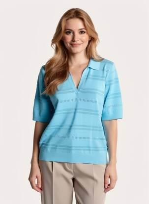Pull stretch manches courtes bleu ESPRIT femme