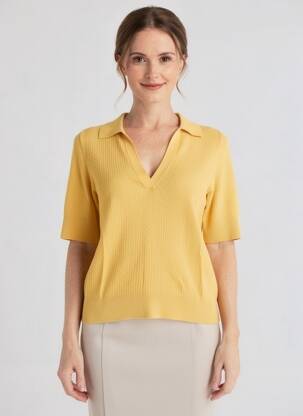 Pull stretch manches courtes jaune ESPRIT femme