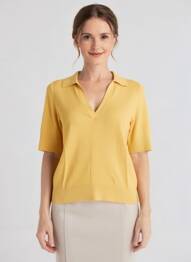 Pull stretch manches courtes jaune ESPRIT femme