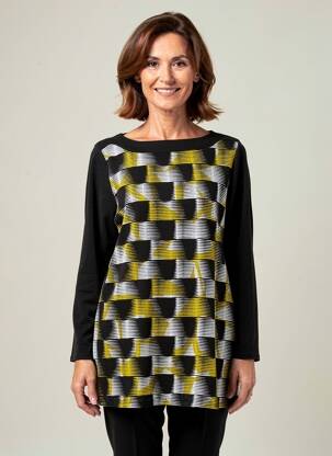 Pull tunique stretch manches longues noir MARBLE femme