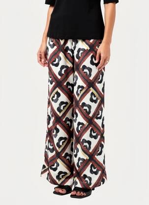 Pantalon large tissage popeline taille haute marron ESPRIT femme