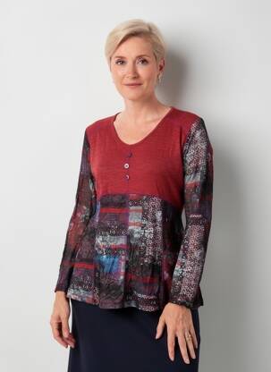 Top tissage crêpe manches longues rouge JEAN GABRIEL femme