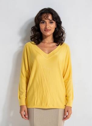 Pull col v manches longues jaune SURKANA femme