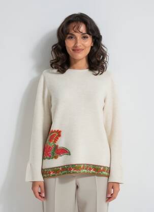 Pull coupe cintrée manches longues beige BARILOCHE femme